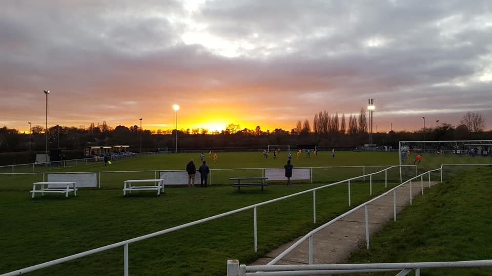 Sunset over Cotlandswick Park during a London Colney home match